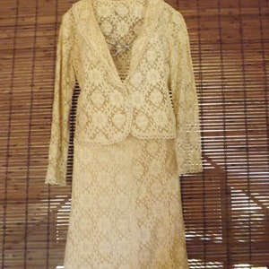 Vintage 70s Beige Lace Skirt and Sheer lace blazer suit S Free Shipping image 1