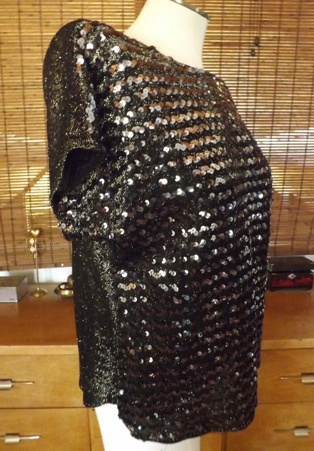 Vintage Silver and Black Sequin and Metallic Cap Sleeve Blouse - Etsy