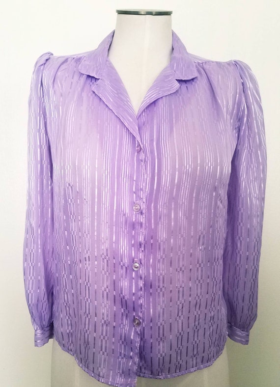 Vintage 70s/80s sheer Ribbon Pinstriped Lavender … - image 4