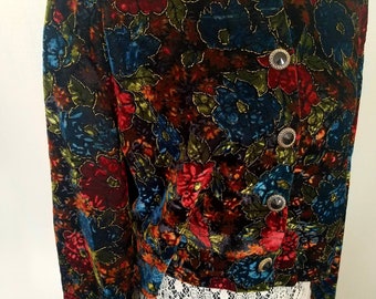 Vintage Fall Florals Velvet metallic Crop Jacket M