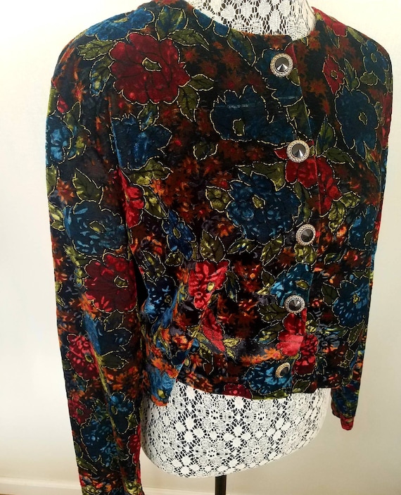 Vintage Fall Florals Velvet metallic Crop Jacket M - image 1