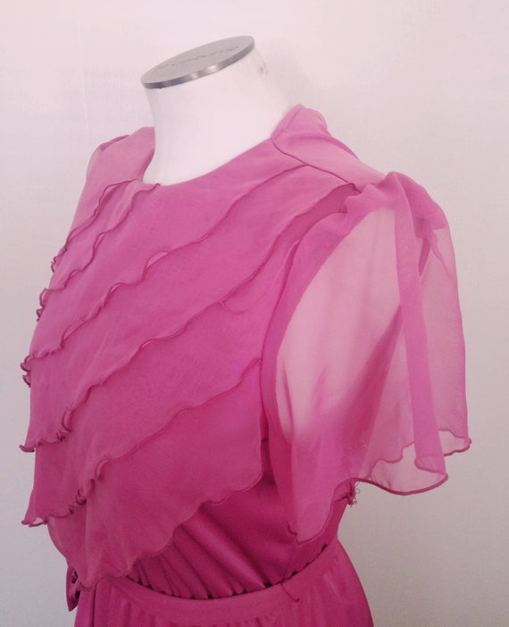 Vintage 70s 80s Dusty Rose Asymetrical ruffled Bi… - image 7