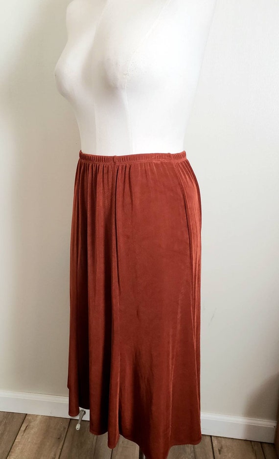 Vintage 90s Rust Crinkle Midi Skirt ML - image 4