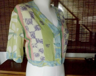 Vintage 90s Pastel watercolor Abstract and floral Crop Top M Free Shipping