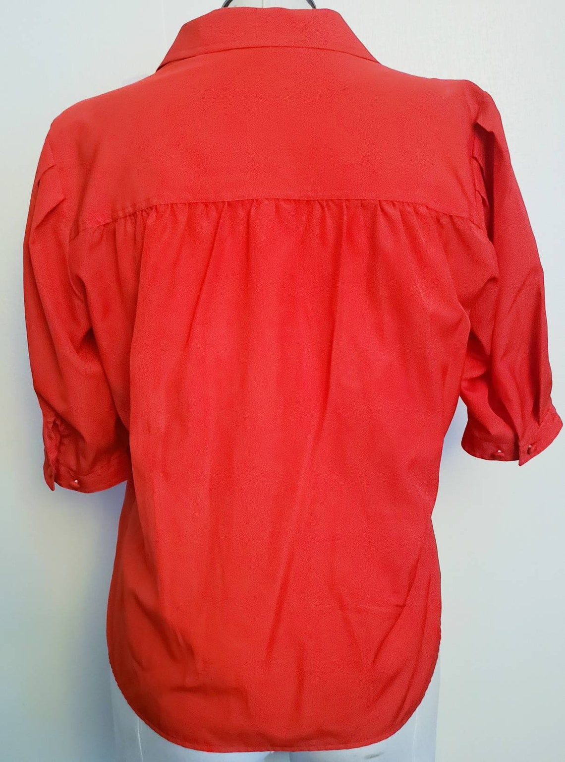 Vintage 80s Does 40s Josephine Red Dhort Peffed Leeve Blouse ML - Etsy