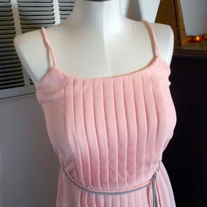 Vintage 80s near sheer Pink and Grey 2pc Flutter sleeve crop jacket and Chiffon Pleated Disco Dress S image 5