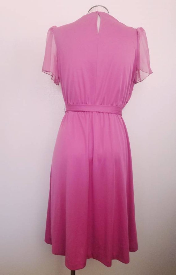 Vintage 70s 80s Dusty Rose Asymetrical ruffled Bi… - image 6