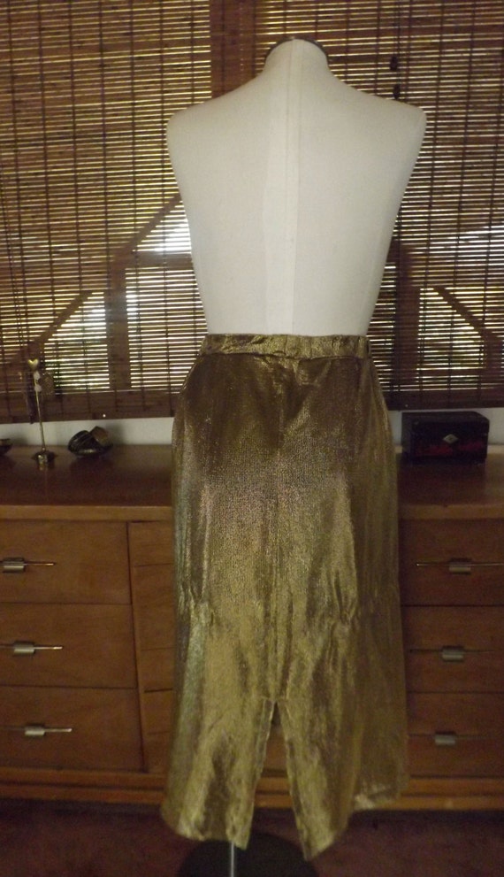 Vintage 60s Metallic Gold Ribbed Midi Skirt M - L… - image 5