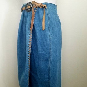 Vintage 90s western denim Wrap MIDI Skirt M image 1