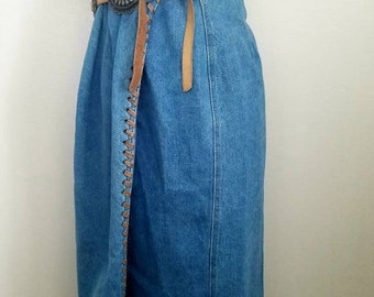 Vintage 90s western denim Wrap MIDI Skirt M