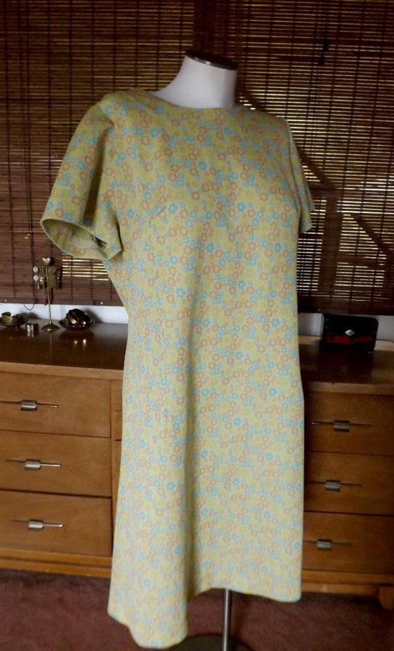 Vintage 60s Lime Daisy Knit Wiggle Dress L Free Sh