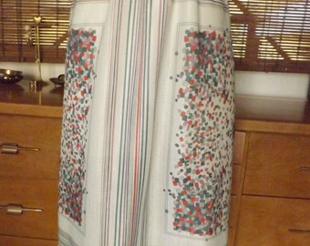 Vintage 70s Mint Near Sheer Confetti and Stripes Border Print Midi Skirt L Free Shipping