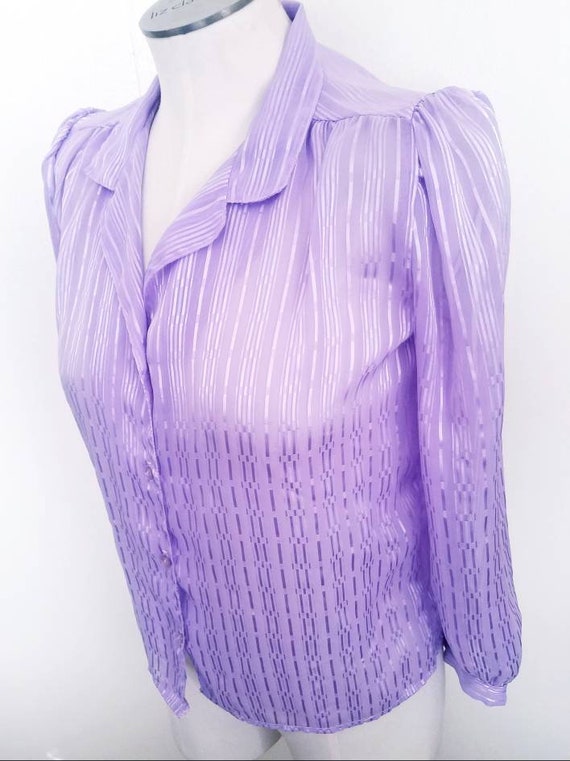 Vintage 70s/80s sheer Ribbon Pinstriped Lavender … - image 1