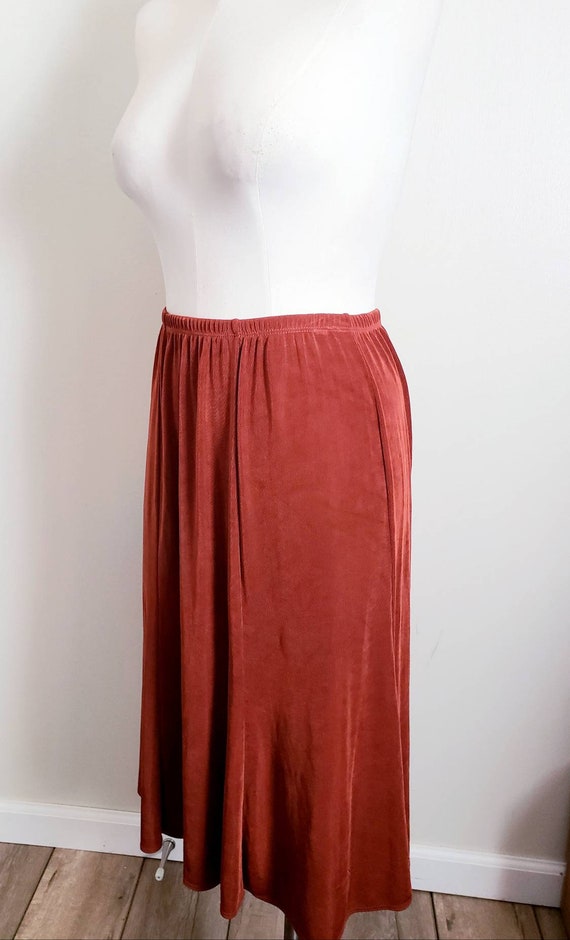 Vintage 90s Rust Crinkle Midi Skirt ML - image 3