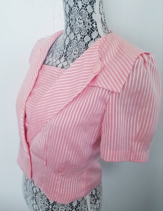 Vintage 80s Peachey Pink Pinstriped Sailor collar… - image 1