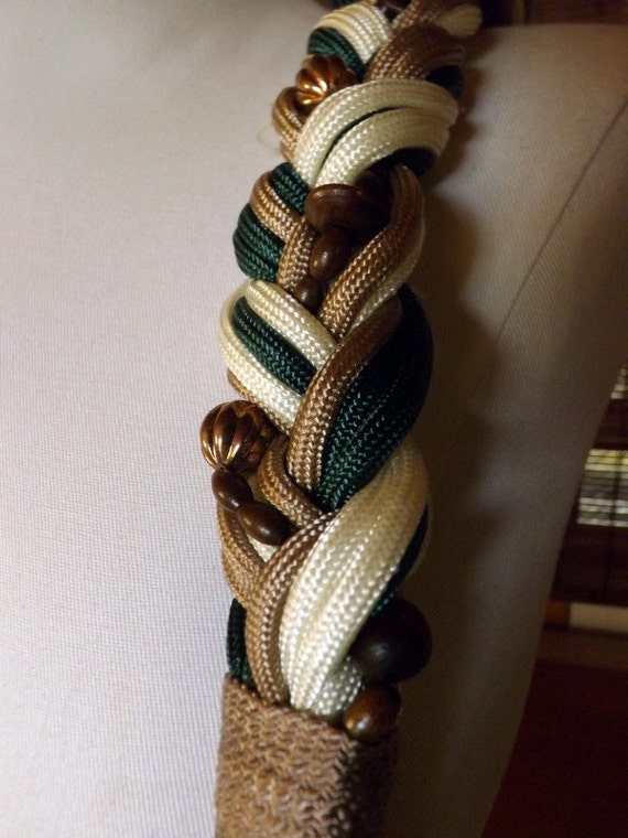 Vintage 80s Earthtones Braided and Wooden Beaded … - image 1