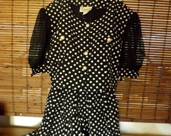 Vintage 90s does 60s Polka Dot Sheer Sleeve Crop Top and High Waist shorts Set S/M Free Shipping