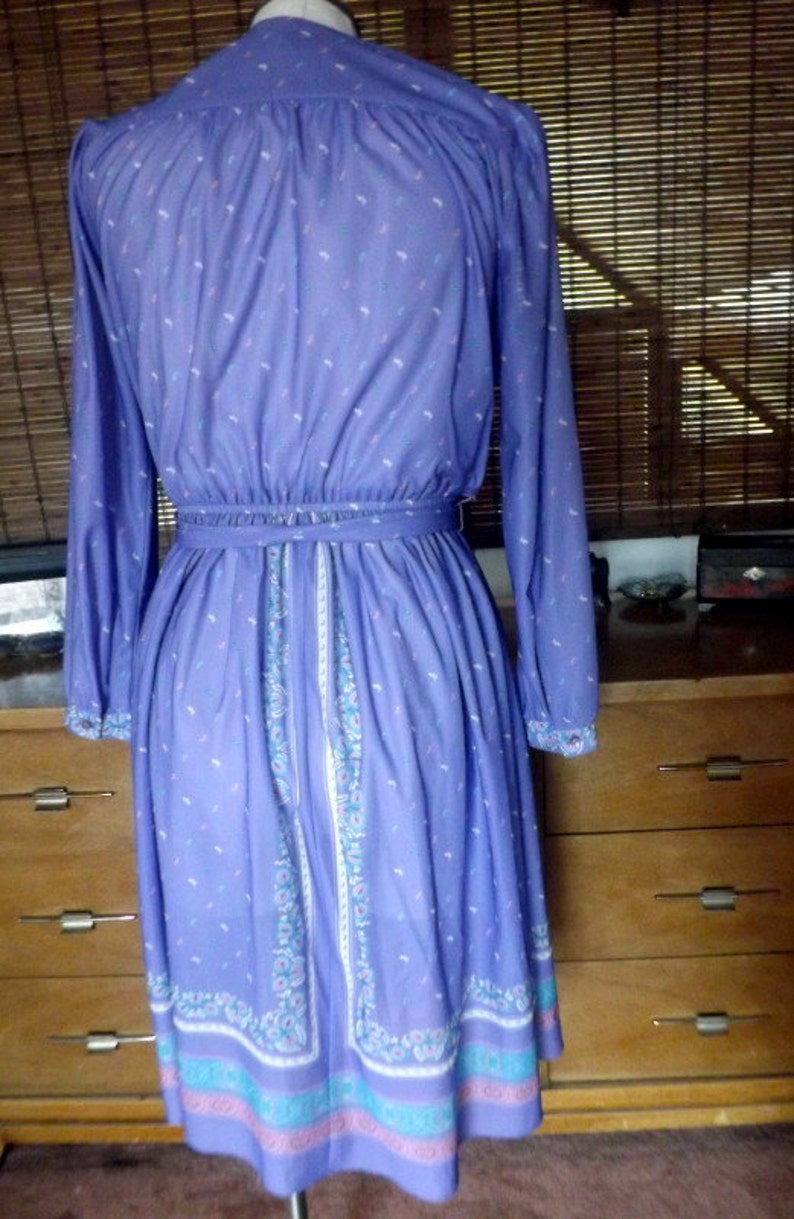 Vintage Near Sheer Lavender Floral Border Print Boho Disco Dress M/L Free shipping image 4
