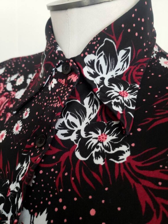 Vintage 70s floral Pointed Collar blouse M - image 5