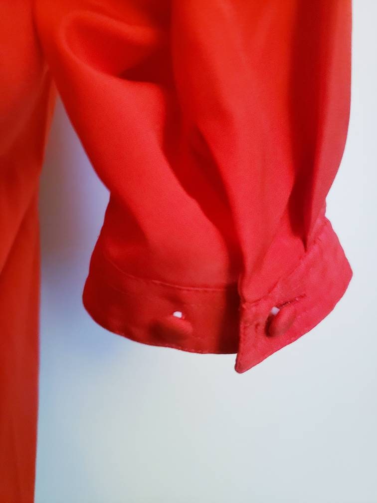 Vintage 80s Does 40s Josephine Red Dhort Peffed Leeve Blouse - Etsy