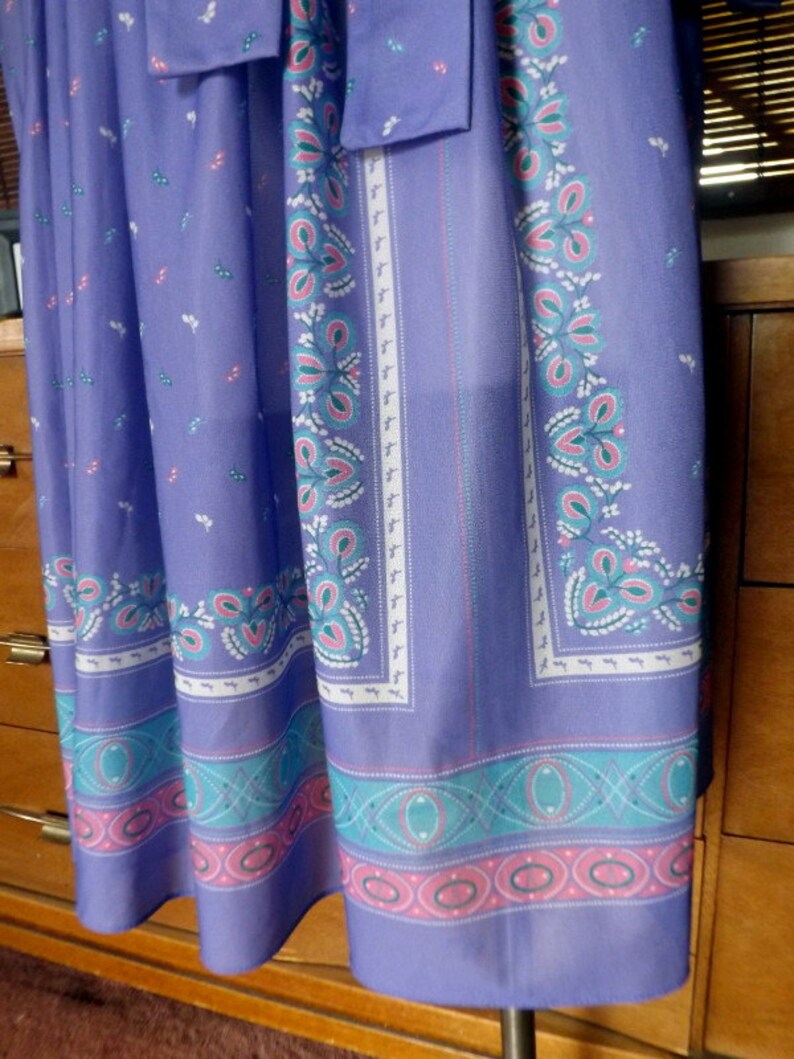 Vintage Near Sheer Lavender Floral Border Print Boho Disco Dress M/L Free shipping image 3