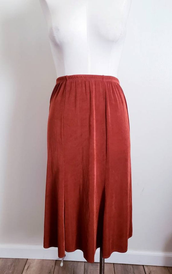 Vintage 90s Rust Crinkle Midi Skirt ML - image 1
