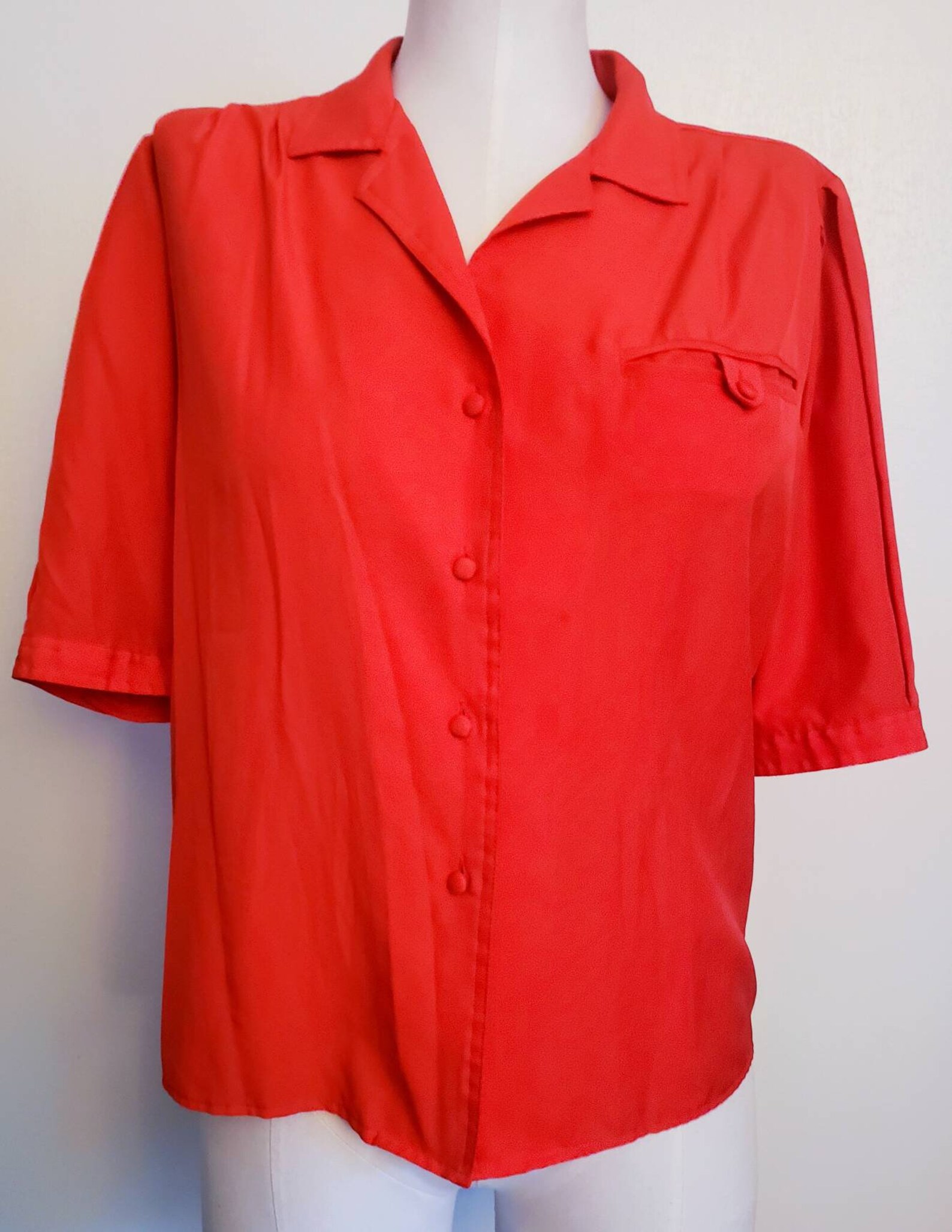 Vintage 80s Does 40s Josephine Red Dhort Peffed Leeve Blouse - Etsy