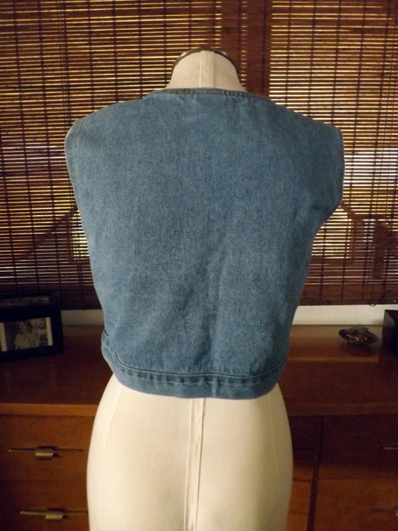 Vintage 80s Button Front Crop top Denim Jean Vest… - image 5