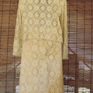 Vintage 70s Beige Lace Skirt and Sheer lace blazer suit S Free Shipping image 2