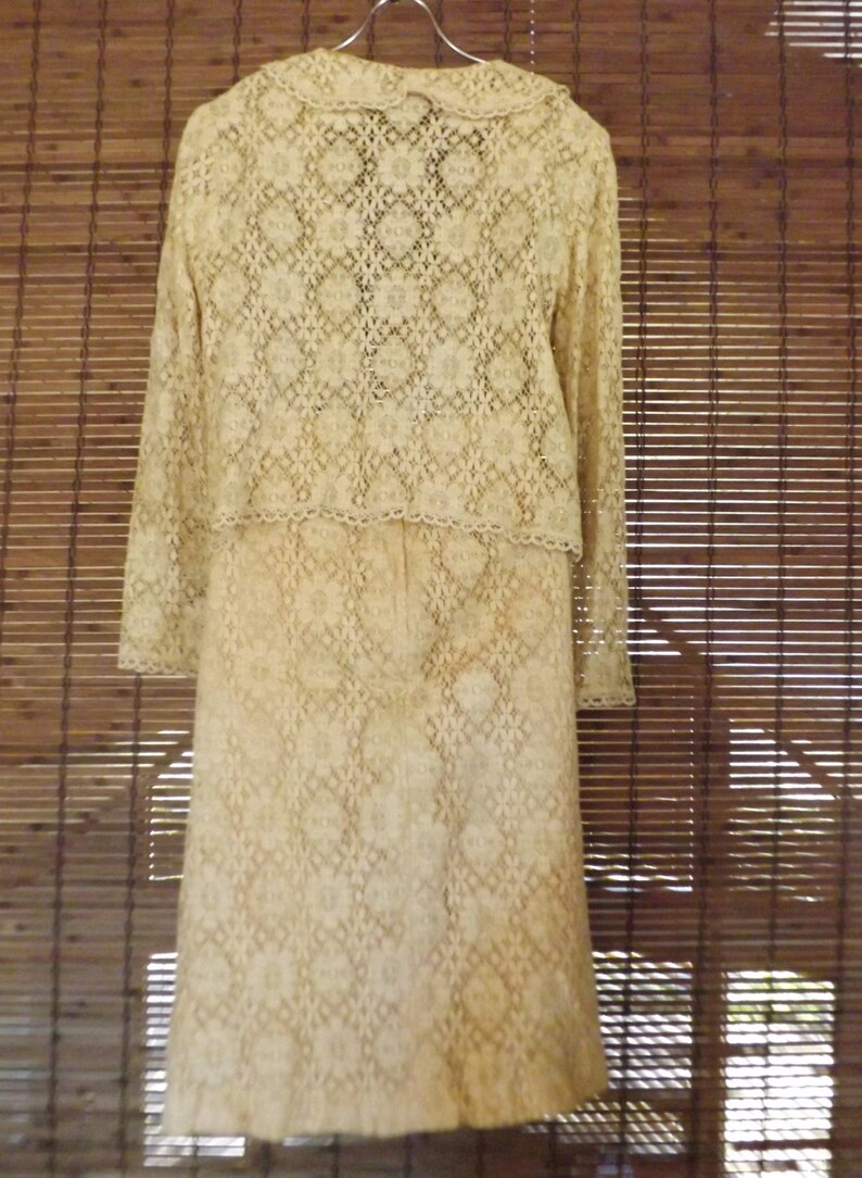 Vintage 70s Beige Lace Skirt and Sheer lace blazer suit S Free Shipping image 2