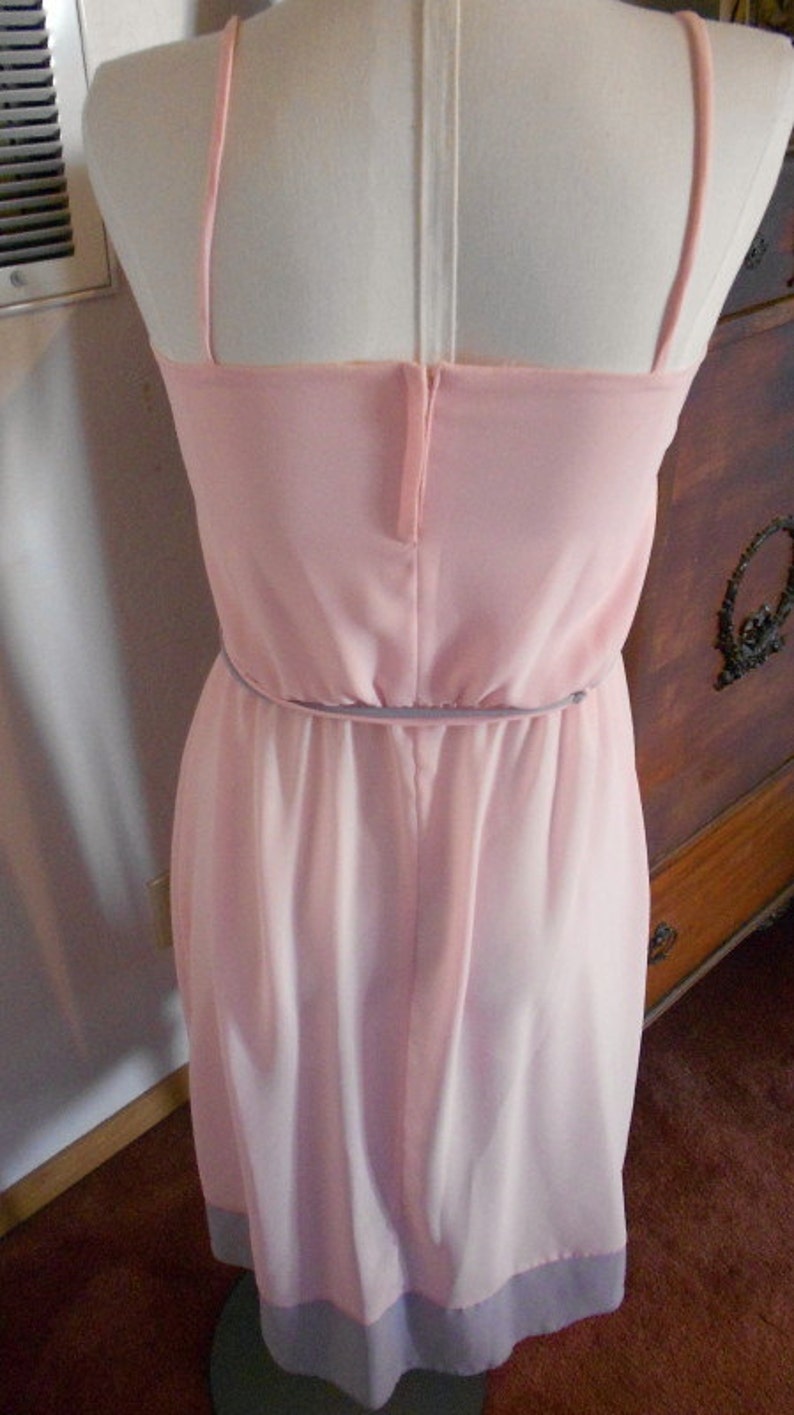 Vintage 80s near sheer Pink and Grey 2pc Flutter sleeve crop jacket and Chiffon Pleated Disco Dress S image 4