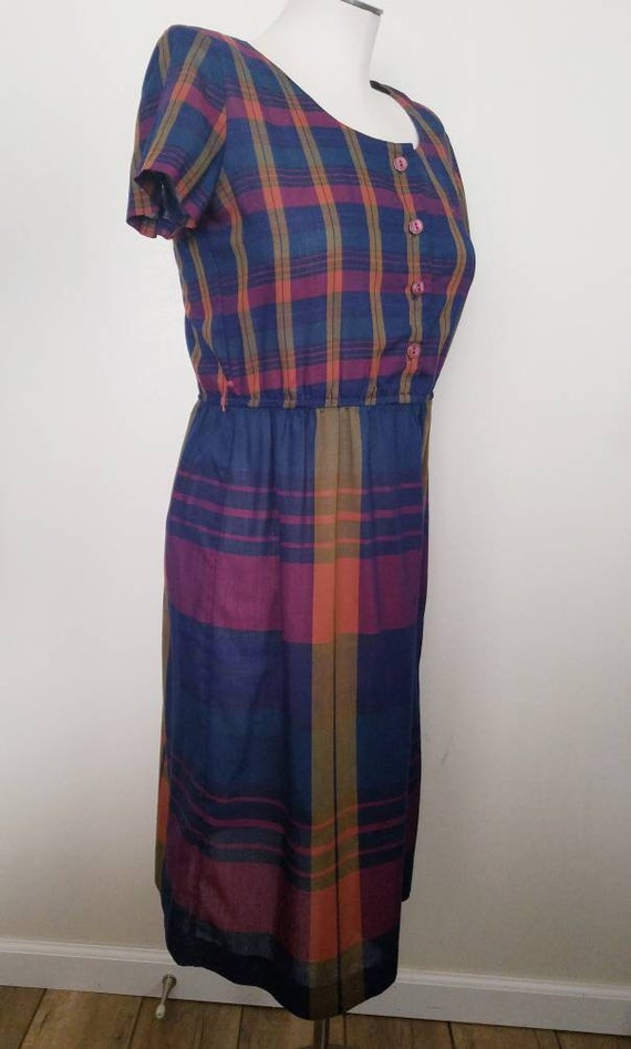 Vintage 80s Simple Plaid Cotton Shirtwaist Middi … - image 2