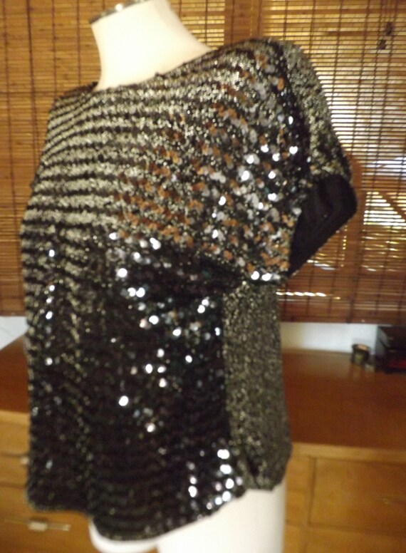 Vintage Silver and Black Sequin and metallic Cap S