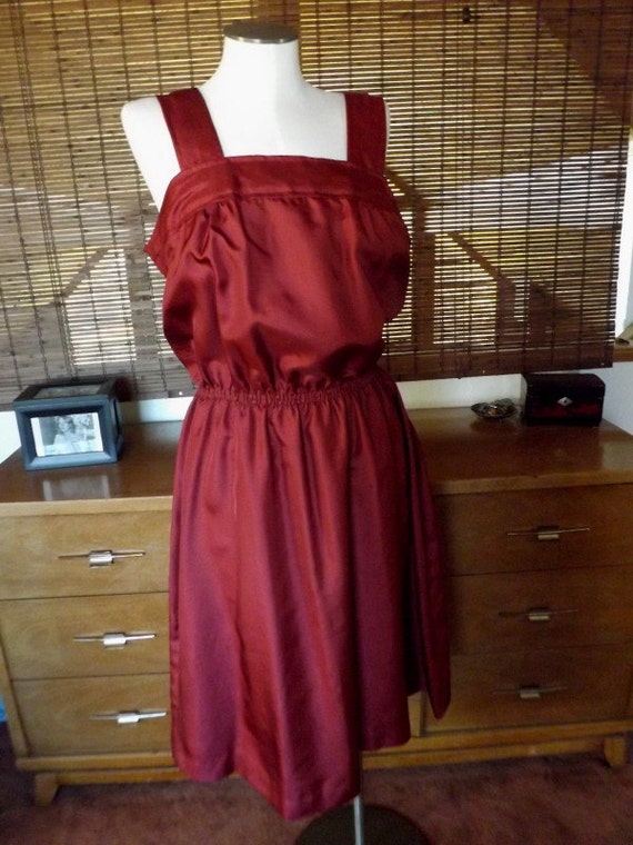 Vintage 60s Burgundy Back Button Midi Sun Dress L… - image 2