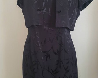 Vintage 90s Black Brocade Cocktail Dress with Asian inspired Jacket M