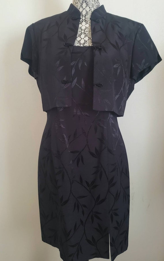 Vintage 90s Black Brocade Cocktail Dress with Asia