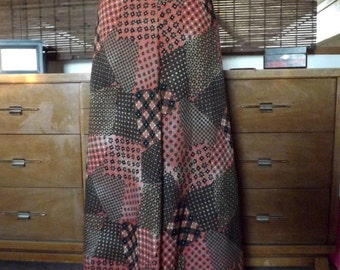 Vintage Calico Patchwork Print Boho Maxi Skirt S-M