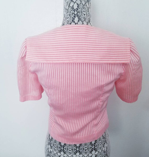 Vintage 80s Peachey Pink Pinstriped Sailor collar… - image 3