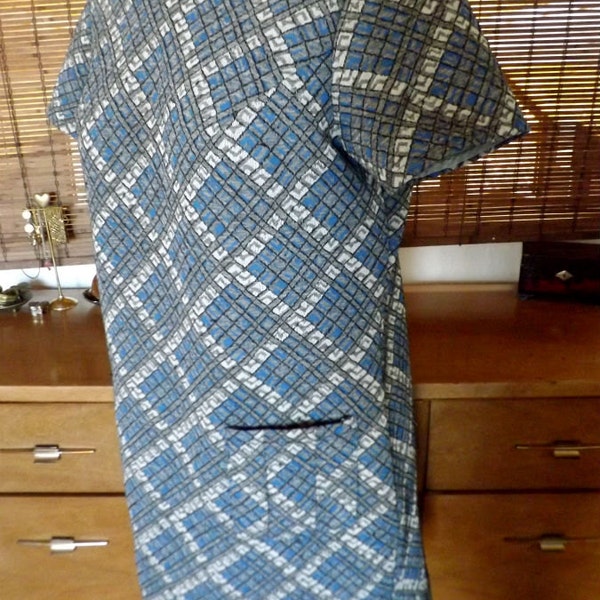 Vintage 60s Geometric Mod Midi drop waist wiggle Dress L