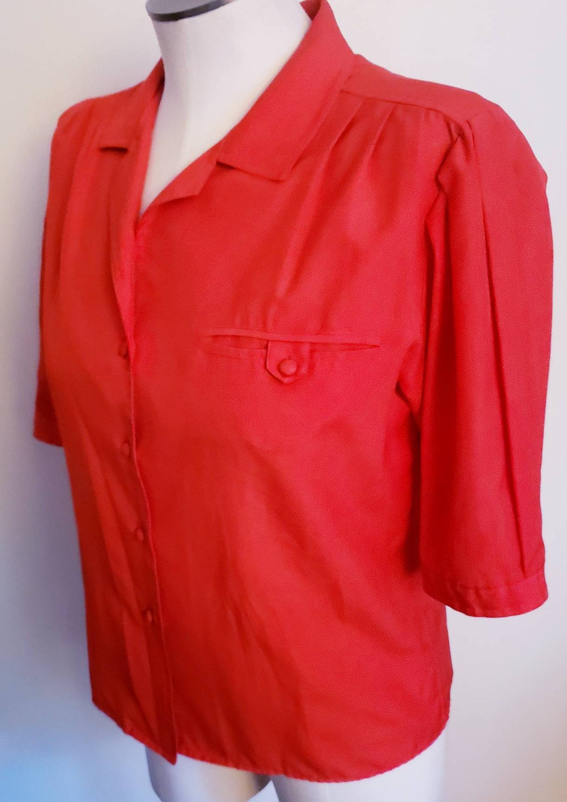 Vintage 80s Does 40s Josephine Red Dhort Peffed Leeve Blouse ML - Etsy