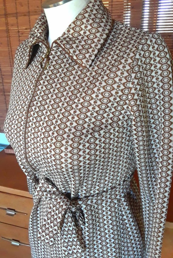 Vintage 60s brown geometric zipper collar tunic bl