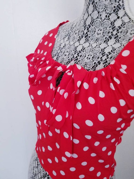 Vintage 90s Red and White Polkadot Midi Pinup Pea… - image 2