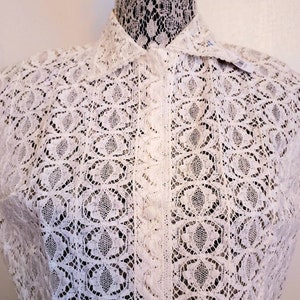 Vintage 50s Cream Lace Sleeveless Button-down Blouse M image 1