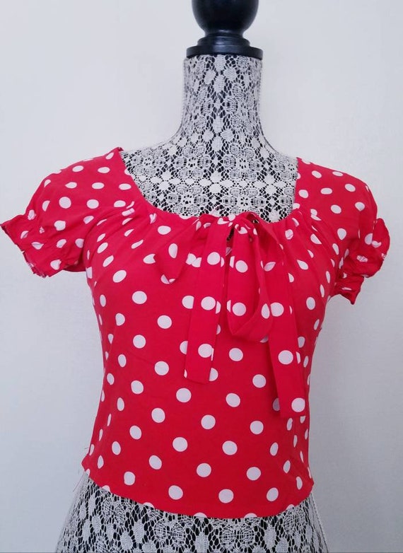 Vintage 90s Red and White Polkadot Midi Pinup Pea… - image 3