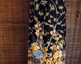 Vintage 70s Floral and Branches Border Print Boho Maxi Skirt M-L Free shipping