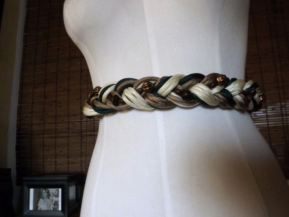 Vintage 80s Earthtones Braided and Wooden Beaded … - image 5