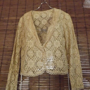 Vintage 70s Beige Lace Skirt and Sheer lace blazer suit S Free Shipping image 5