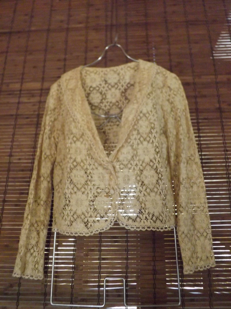 Vintage 70s Beige Lace Skirt and Sheer lace blazer suit S Free Shipping image 5