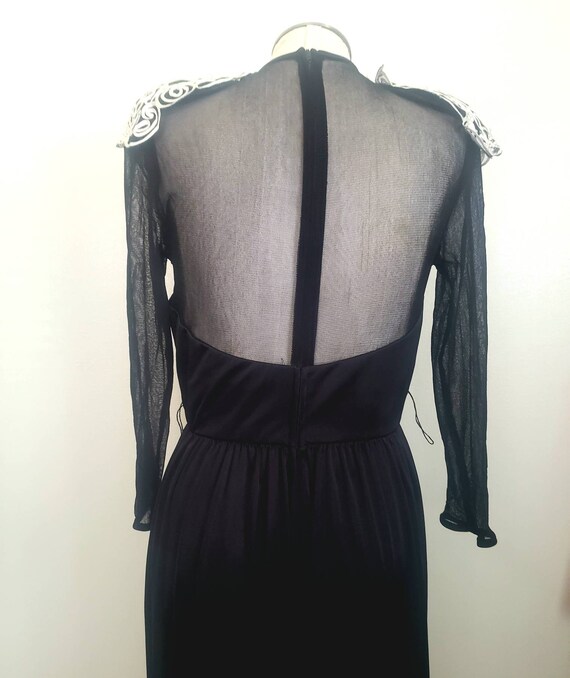 Vintage 80s Black Illusion Filigree Glam Romper M - image 6