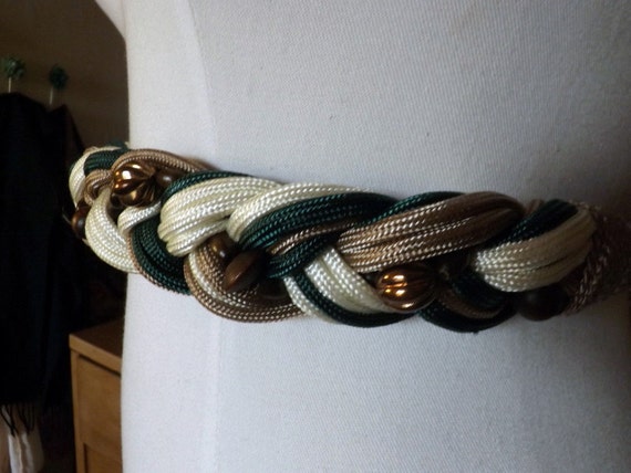 Vintage 80s Earthtones Braided and Wooden Beaded … - image 3
